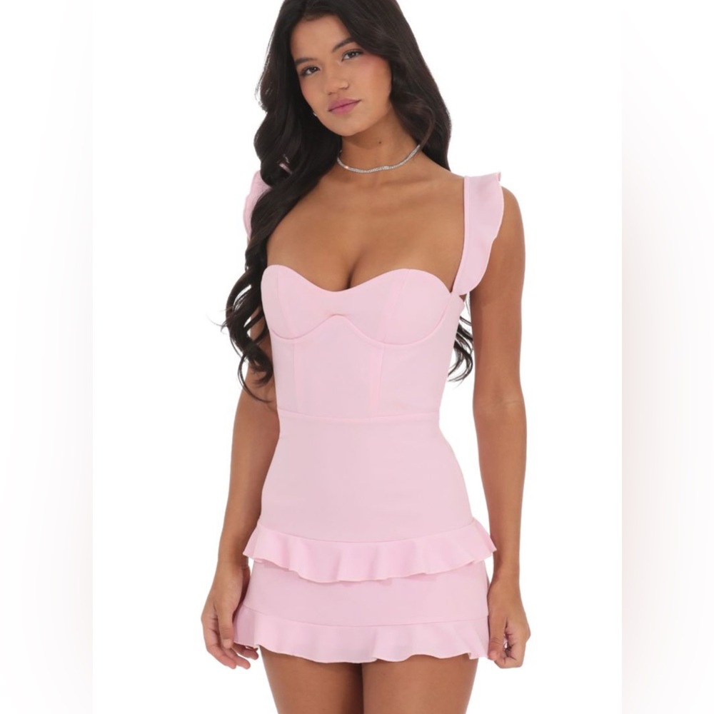 LUCY IN THE SKY- Ruffle Corset Dress in Pink
